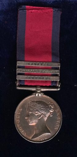 Military General Service, 3 clasps, Corunna, Fuentes D'Onor, Orthes, 92nd Foot, wounded in the head at Orthes