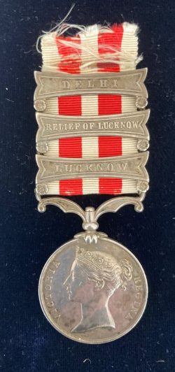 Indian Mutiny 3 clasps, Lucknow, Relief of Lucknow, Delhi, Gunr. 1st. Bde. Bengal H. Art.