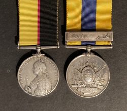 Queens Sudan,  Khedives Sudan clasp Hafir, (officially named) Pte. N. Staffs Regt.