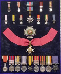 The most remarkable combination of 8 campaign medals  to Surgeon General Sir Edmon Townsend, KCB, CMG from Abyssinia to the Boer War. A surgeon at the ‘sharp end’  was severely wounded in Perak , engaged with three Malays, he shot one at point blank but felled by the others being saved by two Bluejackets, both awarded the CGM. In the Boer War despite of advancing age and the most senior rank of Surgeon General was in the firing line at Tweefontein tending the wounded until three times dangerously wounded. His service  spanning Abyssinia , battle of Arogee, the Zulu War, Ulundi, Egypt, Kassassin and Tel-el-Kebir, Burma 1885, Ashanti 1896,  India , Arhanga Pass, and Bazar Valley actions and Boer War