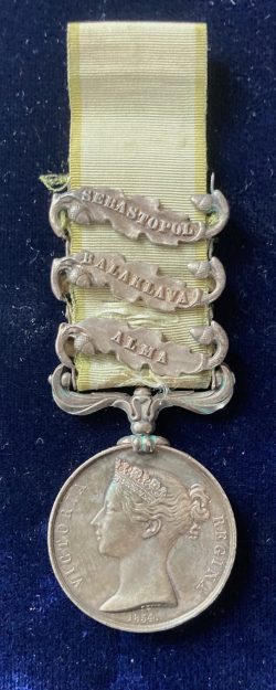 Crimea, 3 clasps, A good 'Chargers' officially impressed killed in action to the 8th Hussars (Royal Irish)