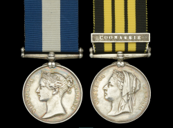 Ashantee Conspicuous Gallantry Medal pair awarded  for gallantry at the battle of Amoaful on 31 January 1874, on which occasion he was severely wounded in the head and lost an eye